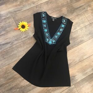 💜2/$20💜 INC V-neck black top with blue beadwork